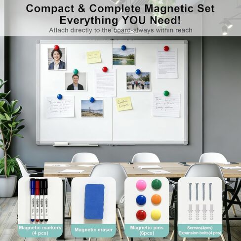 Dry Erase White Board 60 X 48 Inch, Wall-Mounted Silver Aluminum Frame Marker Presentation Board, 5' X 4' Foldable Portable Whiteboard with Pen Tray for School, Classroom, Office & Home in Kuwait