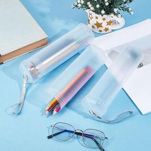 GORGECRAFT 2Pcs Extendable Artist Storage Tube Plastic Brush Case Clear Long Paint Watercolor Pen Pencil Container Organizer Holder with Carrying Lanyard for Paintbrush Drawing Makeup Artist Travel in Kuwait