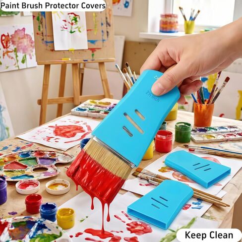 3 Pack Silicone Paint Brush Cover, Universal Paint Brush Protector Guards & Holders for 3 Inch Brushes, Reusable Shield Sleeves to Protect Bristles & Keep Shape Blue (2.5IN) in Kuwait