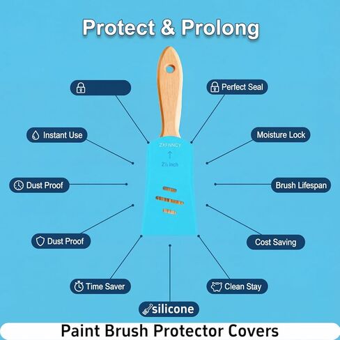 3 Pack Silicone Paint Brush Cover, Universal Paint Brush Protector Guards & Holders for 3 Inch Brushes, Reusable Shield Sleeves to Protect Bristles & Keep Shape Blue (2.5IN) in Kuwait