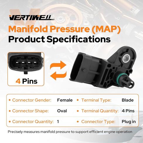 Manifold Absolute Pressure MAP Sensor Compatible with Ford Escape Fusion Mustang Focus Lincoln MKZ MKC 2.0L 1.5L l4 12 13 14 15 16 2017 2018 2019 2020 2021 Replaces AS491 CX2391 BV6Z9F479A in Kuwait