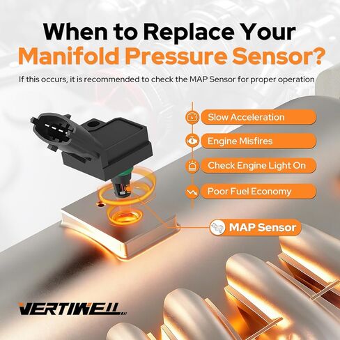 Manifold Absolute Pressure MAP Sensor Compatible with Ford Escape Fusion Mustang Focus Lincoln MKZ MKC 2.0L 1.5L l4 12 13 14 15 16 2017 2018 2019 2020 2021 Replaces AS491 CX2391 BV6Z9F479A in Kuwait