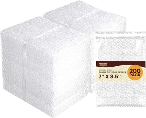 أكياس أكياس الفقاعات الشفافة ذاتية الغلق مقاس 7 × 8.5 بوصة من The Boxery - 200 عبوة - أكياس تغليف الوسادة الفقاعية للتعبئة والتخزين والنقل وشحن العناصر الهشة in Kuwait