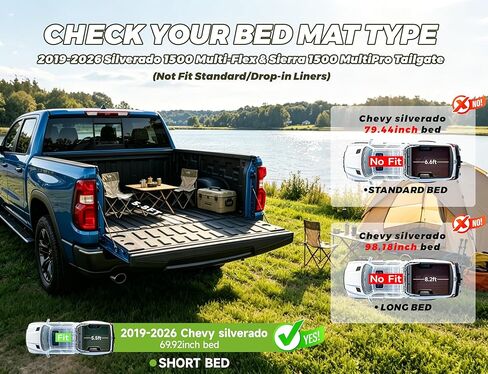 Truck Bed Liner&Tailgate Liner for 2019-2026 Chevrolet Chevy Silverado 1500(Only Multi-Flex Tailgate)&GMC Sierra 1500(Only Fit Multipro Tailgate),Bed Mat Accessories(Not Fit Drop-in Liners) in Kuwait