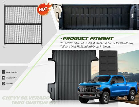 Truck Bed Liner&Tailgate Liner for 2019-2026 Chevrolet Chevy Silverado 1500(Only Multi-Flex Tailgate)&GMC Sierra 1500(Only Fit Multipro Tailgate),Bed Mat Accessories(Not Fit Drop-in Liners) in Kuwait