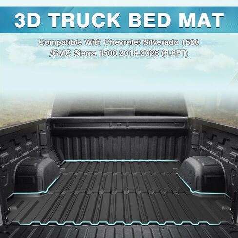 Mixsuper Truck Bed Mat for Chevy Silverado 1500/GMC Sierra 1500 2019-2026, Fit for 6.6 Ft Bed, All Weather Bed Liner TPE Durable Odorless Black in Kuwait