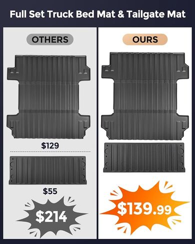 CreekT® Truck Bed Mat for Chevy Silverado for GMC Sierra 1500 2019-2026 6.6 FT, Heavy Duty All-Weather Full Set with Tailgate Mat Accessories (Not Fit Multipro Tailgate/Drop-in Liners/CarbonPro Bed) in Kuwait