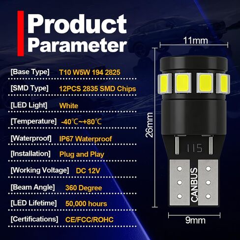 LED Pilot Parking Lights for Kawasaki ZX-14R ZX14 1400 2006-2020, 2x T10 194 LED Bulbs 6000K White, Front Position Light Replacement in Kuwait