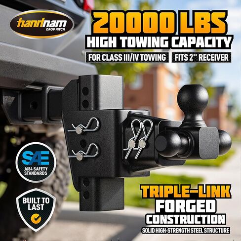 Drop Hitch Heavy Duty for Truck (20,000 LBS GTW), HANDNAM Adjustable Trailer Hitch with 6-Inch Drop/Rise, Tow Hitch, Fits 2-Inch Receiver, Trailer Hitches with Double Anti-Theft Pins Locks in Kuwait
