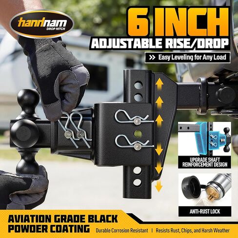 Drop Hitch Heavy Duty for Truck (20,000 LBS GTW), HANDNAM Adjustable Trailer Hitch with 6-Inch Drop/Rise, Tow Hitch, Fits 2-Inch Receiver, Trailer Hitches with Double Anti-Theft Pins Locks in Kuwait