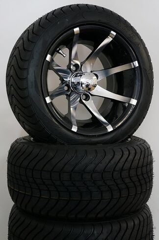 12" KRAKEN Machined/Black Golf Cart Wheels & 215/40-12" DOT Golf Cart Tires - Set of 4 in Kuwait