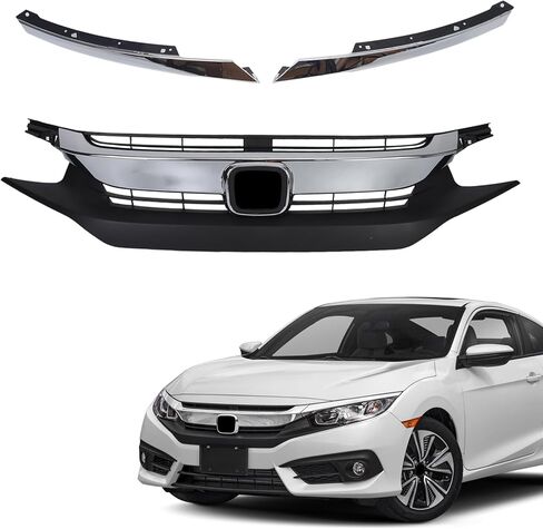 Front Bumper Grille Grill W/Chrome Eyelid Molding For 2016 2017 2018 Honda Civic Sedan in Kuwait