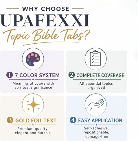 علامات تبويب الكتاب المقدس UPAFEXXI-Topic (حروف منقوشة برقائق ذهبية ثلاثية الأبعاد) علامات الكتاب المقدس للنساء والرجال، ملصقات مطبوعة كبيرة الحجم، سهلة القراءة، 216 ملصقًا لسهولة التنقل (36 موضوعًا) in Kuwait