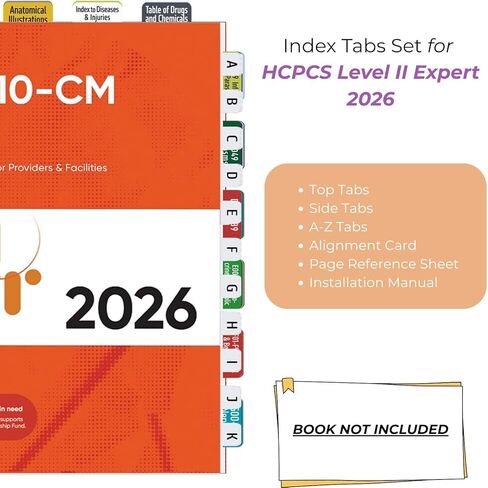حزمة علامات تبويب الفهرس لـ CPT 2026 وICD-10-CM 2026 وHCPCS المستوى الثاني 2026 | مجموعة الجدولة الكاملة لكتاب الشفرات الطبية لعام 2026 | مغلفة ومرمزة بالألوان (الكتاب غير متضمن) in Kuwait