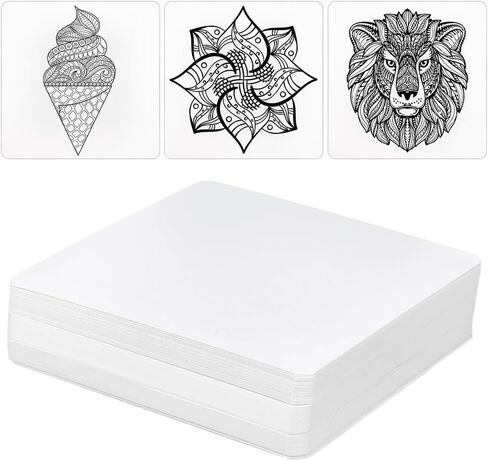 JINJUMEI 100 Pcs Zentangle Tiles 4.5 x 4.5 Inch Square White Paper Tiles, Zentangle Supplies, Zentangle Paper Tiles for Calligrapher Watercolor Sketch Book Notebook in Kuwait