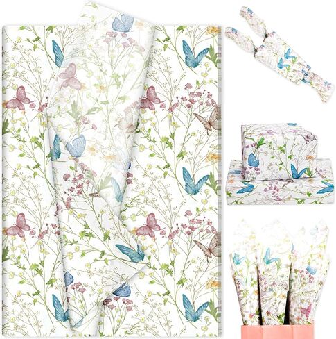 100 Sheets Spring Butterfly Tissue Paper for Gift Bags, Spring Butterfly Wrapping Tissue for Home Party Supplies, 14'' x 20'' (A) in Kuwait