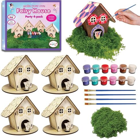 مجموعة أدوات الحرف اليدوية من Magical Valley Fairy House مكونة من 4 قطع للأطفال، منازل خرافية خشبية ذاتية الصنع مع طلاء وإكسسوارات، فنون وحرف يدوية للأطفال، مجموعة أنشطة الحفلات، الفصول الدراسية، المعسكرات والمجموعات، للأعمار 6 7 8 9 10 in Kuwait