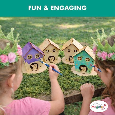 مجموعة أدوات الحرف اليدوية من Magical Valley Fairy House مكونة من 4 قطع للأطفال، منازل خرافية خشبية ذاتية الصنع مع طلاء وإكسسوارات، فنون وحرف يدوية للأطفال، مجموعة أنشطة الحفلات، الفصول الدراسية، المعسكرات والمجموعات، للأعمار 6 7 8 9 10 in Kuwait