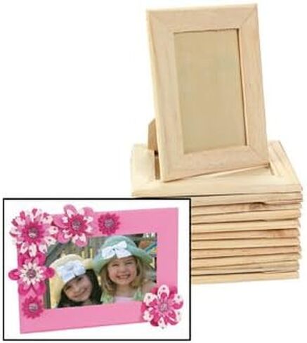 Fun Express Wooden Picture Frames Bulk Set of 12 - Unfinished Wood Frames 5x7 for DIY Crafts | Customizable Photo Frames for Kids Art Projects, School Activities & Family Creative Time | Natural Wood in Kuwait