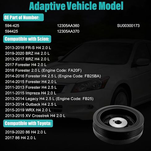 AULINK 594-425 بكرة العمود المرفقي المتوازن التوافقي لـ 2011-2020 Scion FR-S BRZ Forester Impreza Legacy Outback WRX XV Crosstrek، لـ 2017/2019-2020 Toyota 86 2.0L 2.5L، يستبدل 12305AA360 12305AA370 in Kuwait