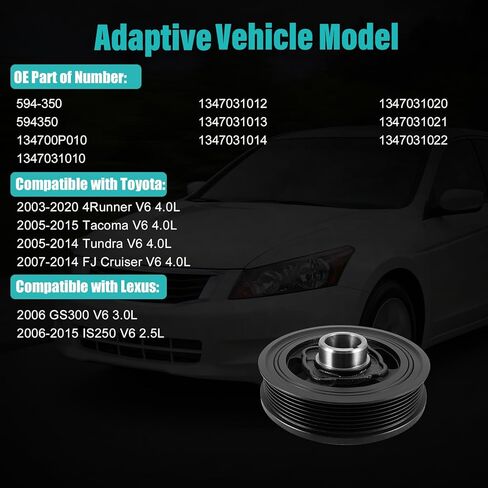 AULINK 594-350 Harmonic Balancer Crankshaft Pulley For Toyota 4Runner 2003-2020,Tacoma 2005-2015,Tundra 2005-2014,FJ Cruiser 2007-2014;For Lexus GS300 2006,IS250 2006-2015 2.5/3.0/4.0L V6#1347031010 in Kuwait