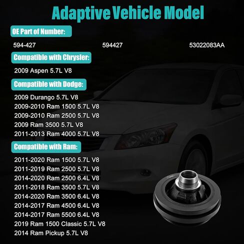 AULINK 594-427 Harmonic Balancer Crankshaft Pulley For 2009 Chrysler Aspen,For 2009-2013 Dodge Durango Ram 1500 2500 3500 4000,For 2011-2020 Ram 1500 Classic 2500 3500 4500 5500 Pickup 5.7L 6.4L V8 in Kuwait