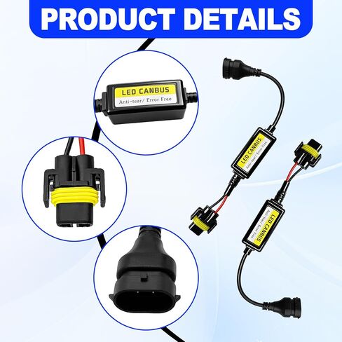 2 Pieces H11/H8/H9 Canbus Decoder and Anti-Flicker Harness - Error Free LED Headlight Adapter for Cars Trucks SUVs and Motorcycles Black in Kuwait