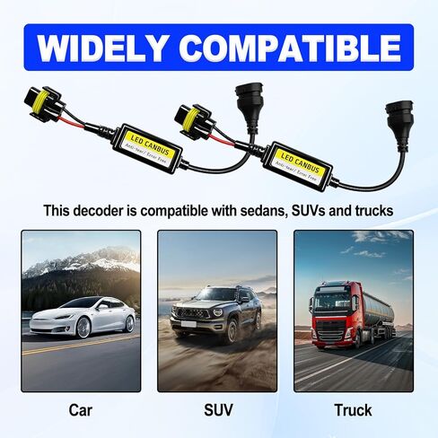2 Pieces H11/H8/H9 Canbus Decoder and Anti-Flicker Harness - Error Free LED Headlight Adapter for Cars Trucks SUVs and Motorcycles Black in Kuwait