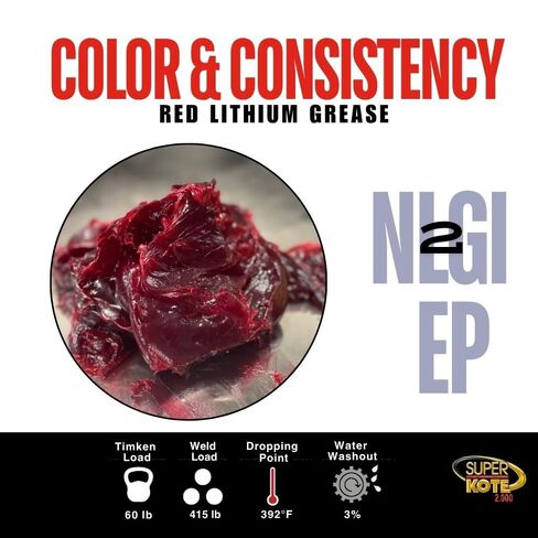 Red and Tacky Lithium Grease Superkote 2000 | NLGI 2 | EP Grease | Tube | High Temperature | Heavy Duty | Industrial | Construction | Automotive | Red Grease | 2-Pack of 14 Oz. in Kuwait