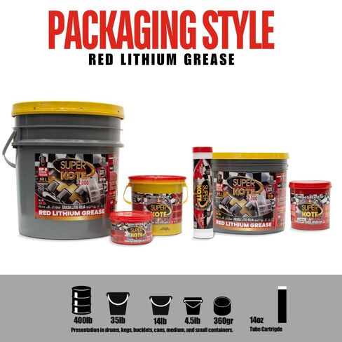Red and Tacky Lithium Grease Superkote 2000 | NLGI 2 | EP Grease | Tube | High Temperature | Heavy Duty | Industrial | Construction | Automotive | Red Grease | 2-Pack of 14 Oz. in Kuwait