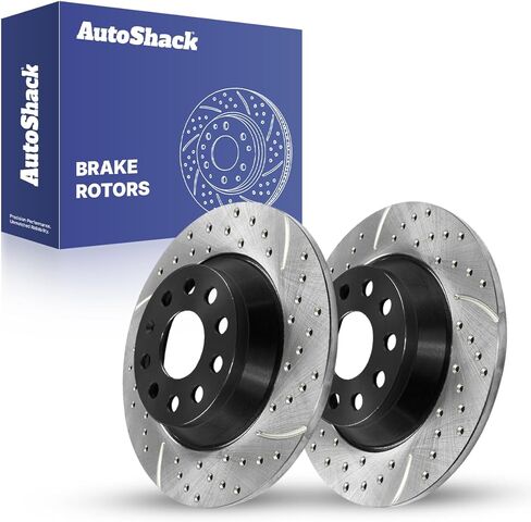 AutoShack Rear Brake Rotors for Volkswagen & Audi, Tiguan 2018-2024 Jetta 2019-2025 Q3 2016-2018, 2022-2025, AWD FWD L4 1.5L 2.0L - E-Coated Drilled & Slotted - ShadowGuard - 11.81" (300 mm), 9-Lug in Kuwait