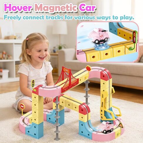 DEGIDEGI Electric Train Set for Kids, 115PCS Pink Anti-Gravity 3D Race Track with LED Light-Up Motorized Car, Magnetic Modular Building Kit, STEM Educational Toy Gift for Boys Girls Ages 3-8 in Kuwait