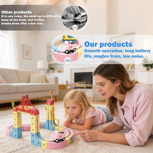 DEGIDEGI Electric Train Set for Kids, 115PCS Pink Anti-Gravity 3D Race Track with LED Light-Up Motorized Car, Magnetic Modular Building Kit, STEM Educational Toy Gift for Boys Girls Ages 3-8 in Kuwait