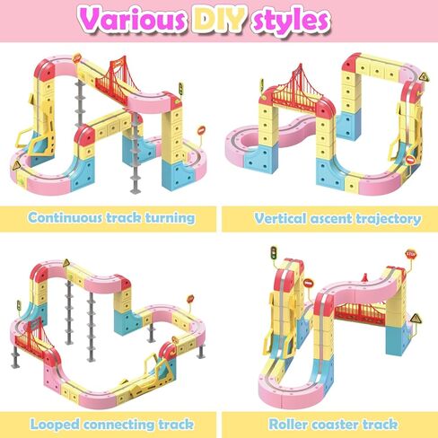 DEGIDEGI Electric Train Set for Kids, 115PCS Pink Anti-Gravity 3D Race Track with LED Light-Up Motorized Car, Magnetic Modular Building Kit, STEM Educational Toy Gift for Boys Girls Ages 3-8 in Kuwait