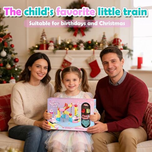 DEGIDEGI Electric Train Set for Kids, 115PCS Pink Anti-Gravity 3D Race Track with LED Light-Up Motorized Car, Magnetic Modular Building Kit, STEM Educational Toy Gift for Boys Girls Ages 3-8 in Kuwait