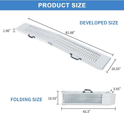 81.88 inches Long and 10.55 inches Wide Heavy Duty Folding Loading Ramp, Motorcycle; Lawn Mower; Snow Plough; Bikes; ATV; UTV; Golf Carts, Tooth Shape Hole, Pack of 1 in Kuwait