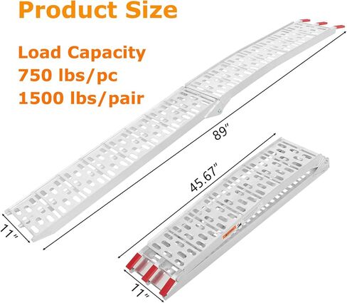 1Pc 7.5FT Aluminum Folding Loading Ramp, Pickup Trucks Bed Trailers Ramps for Load Dirt Bike UTV ATV Lawn Mowers Cargo 90" Lx11 W, 750 lbs Capacity in Kuwait