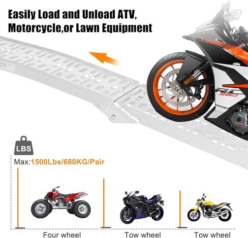 1Pc 7.5FT Aluminum Folding Loading Ramp, Pickup Trucks Bed Trailers Ramps for Load Dirt Bike UTV ATV Lawn Mowers Cargo 90" Lx11 W, 750 lbs Capacity in Kuwait