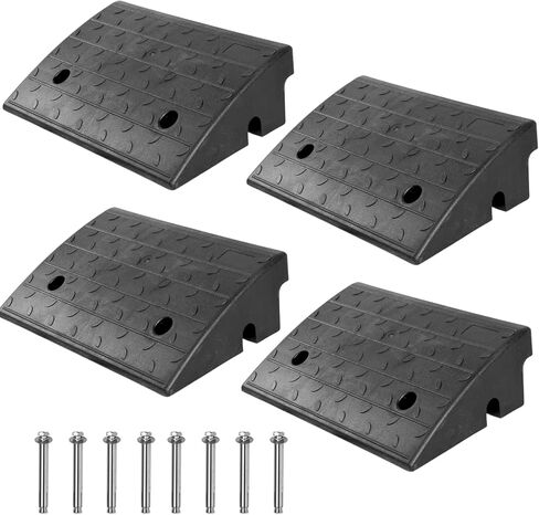 Rubber Curb Ramp, Rise Height, Heavy-Duty Threshold Ramps, Portable Driveway Ramps with Non-Slip Surface for Cars, Wheelchairs, Bikes, Motorcycles, Loading Docks, Garages (4" inch - (4 Pack)) in Kuwait