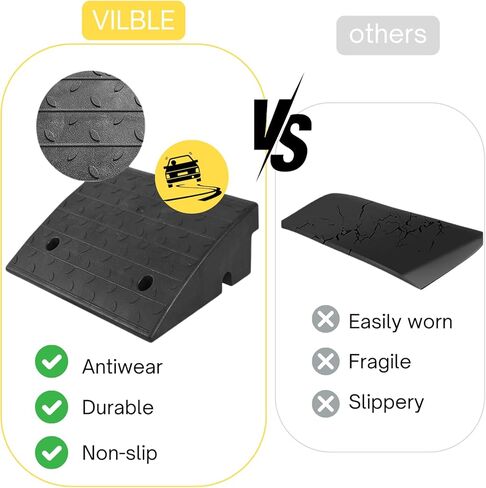 Rubber Curb Ramp, Rise Height, Heavy-Duty Threshold Ramps, Portable Driveway Ramps with Non-Slip Surface for Cars, Wheelchairs, Bikes, Motorcycles, Loading Docks, Garages (4" inch - (4 Pack)) in Kuwait