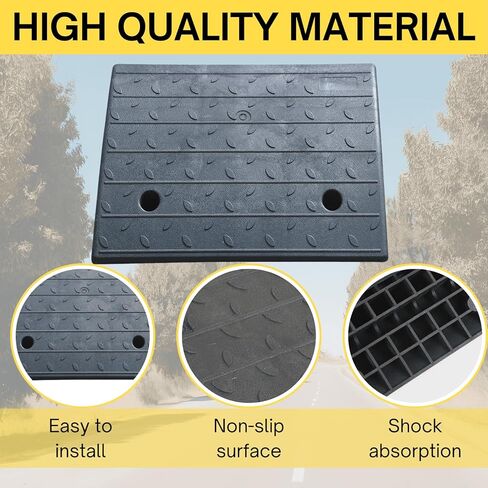 Rubber Curb Ramp, Rise Height, Heavy-Duty Threshold Ramps, Portable Driveway Ramps with Non-Slip Surface for Cars, Wheelchairs, Bikes, Motorcycles, Loading Docks, Garages (4" inch - (4 Pack)) in Kuwait