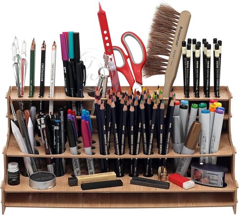 Mezzo Artist Drawing Rack - Wood Grain Laminate Multi Layer Desk Stand Professional Storage Display Organizer for Pens, Pencils, Drafting and all other Drawing Tools in Saudi Arabia