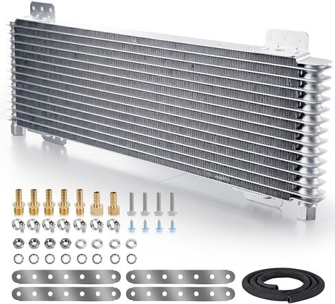 LPD47391 Transmission Oil Cooler Kit - Heavy Duty 40,000 GVW Max Trans Cooler, Universal Fit for Trucks, RVs, and Towing Vehicles, Includes Complete Mounting Hardware Silver in Kuwait