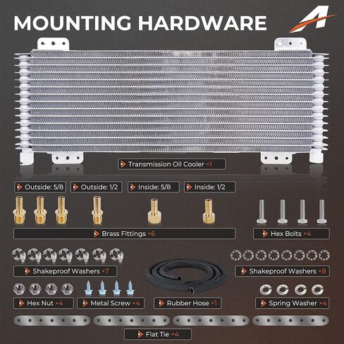 LPD47391 Transmission Oil Cooler Kit - Heavy Duty 40,000 GVW Max Trans Cooler, Universal Fit for Trucks, RVs, and Towing Vehicles, Includes Complete Mounting Hardware Silver in Kuwait