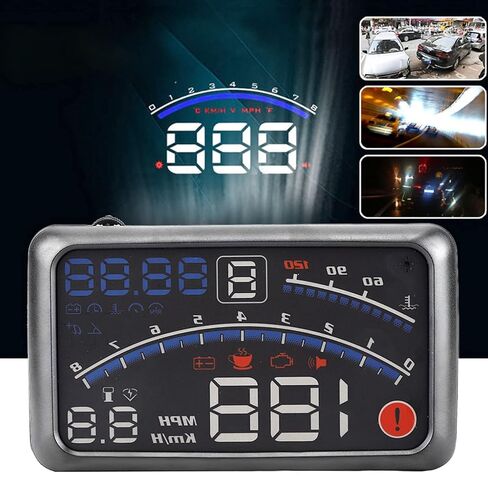 Car HUD Digital Speedometer Windshield MPH KM h Speed Limit Warning Plug and Play for Cars with OBD2, Battery Voltage, Water Temperature in Kuwait