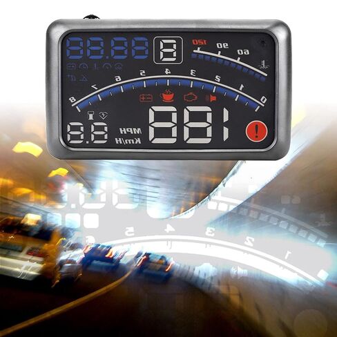 Car HUD Digital Speedometer Windshield MPH KM h Speed Limit Warning Plug and Play for Cars with OBD2, Battery Voltage, Water Temperature in Kuwait