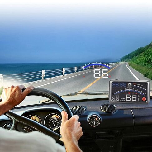 Car HUD Digital Speedometer Windshield MPH KM h Speed Limit Warning Plug and Play for Cars with OBD2, Battery Voltage, Water Temperature in Kuwait