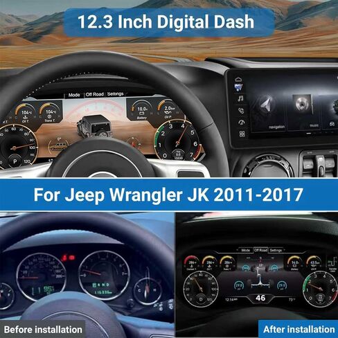 شاشة عرض مجموعة أجهزة القياس الرقمية لسيارة Jeep Wrangler JK 2011-2017، شاشة HD 12.3 بوصة 1920 * 720 عداد سرعة السيارة 6 أوضاع 2S تمهيد سريع، تركيب غير مدمر، التوصيل والتشغيل، الشوفان in Kuwait