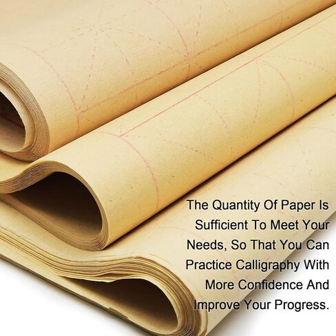 Handmade Xuan Paper with Grids(5.5cm),Chinese Calligraphy Paper, Ink Writing Grid Rice Paper for Beginners Calligraphy Character Practice Writing(2Pack,45 Sheets/Pack,24 Grids/Sheet) in Kuwait