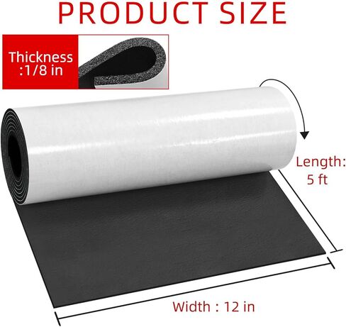 WELSTIK Black Neoprene Foam Sheet, 12" x 1/8" x 5ft, High Density Self-Adhesive Rubber Padding with White Backing, Weather Stripping, Soundproofing Mat, and Gasket Sealer for Home, Auto & DIY Projects in Kuwait